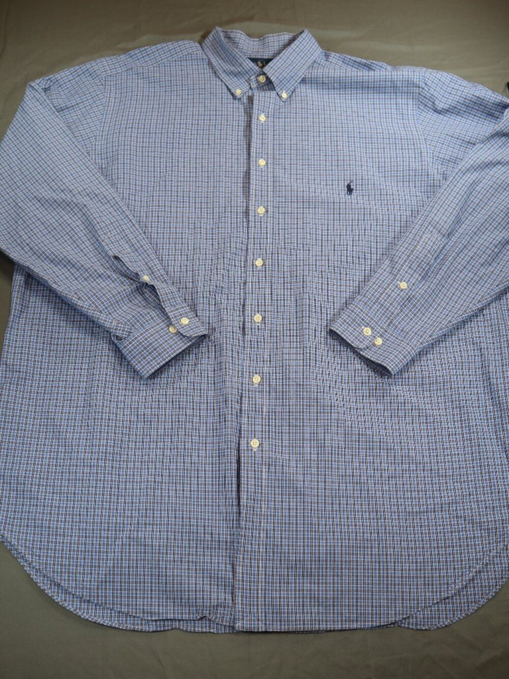 Ralph Lauren Classic Fit Blue Plaid Long Sleeve Button-Down Shirt 18.5 36/37